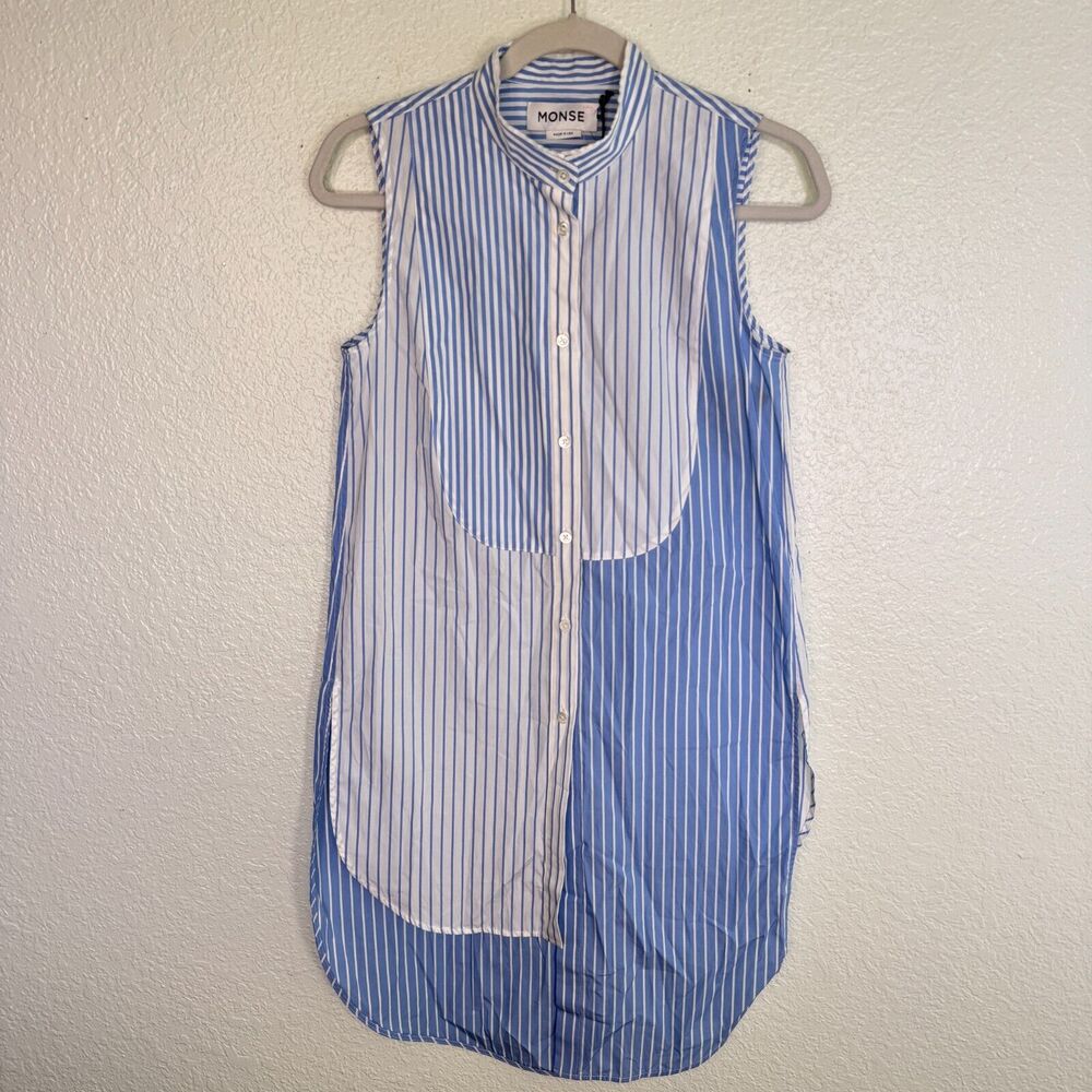 Monse Shirt Womens size 2 Mix Striped Tunic Top Asymmetric Artsy Preppy NEW